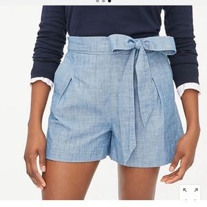 J.Crew Tie-waist short in chambray denim dark‎ wash Size 10